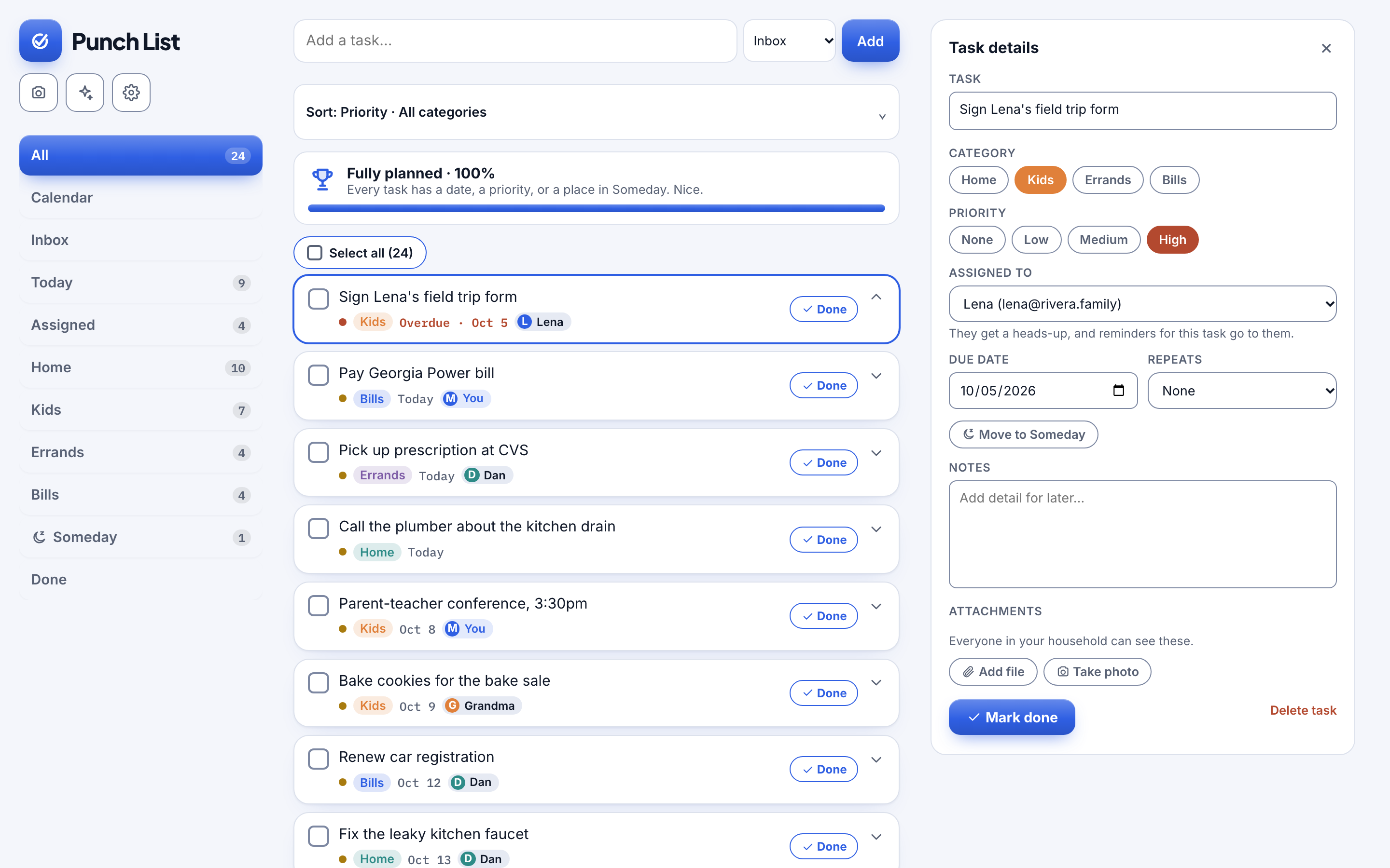 Punch List’s published desktop demo with household tasks and assignments.